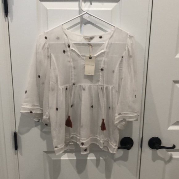 NWT Lucky Brand Peasant Tassle Top XS - Picture 1 of 14
